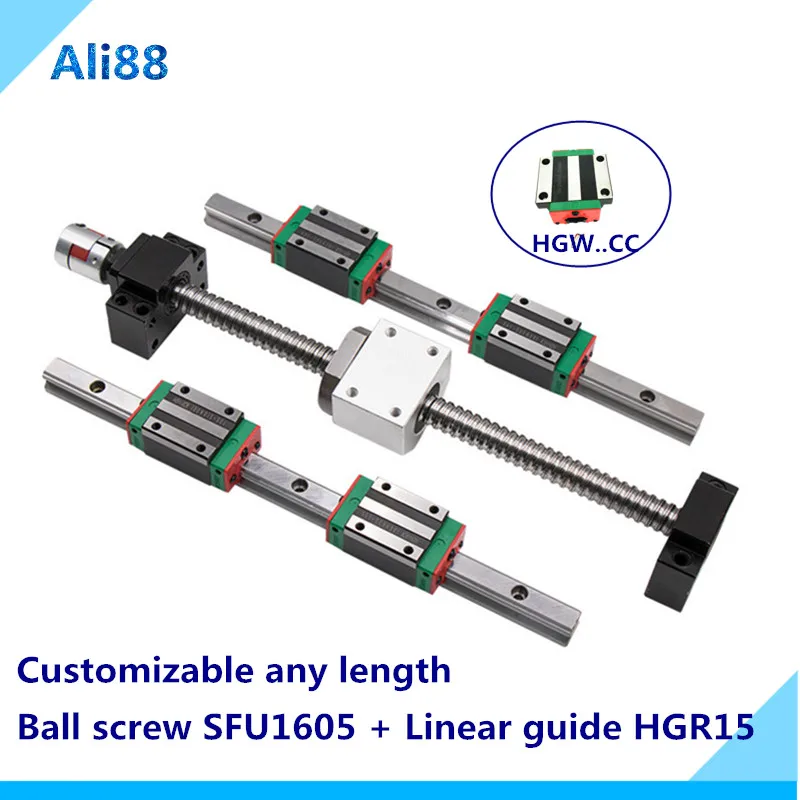 US $86.48 Free Shipping 2 Sets Linear Rail HGR15 Linear Guide Any LengthBearing BlocksSFU1605 BallscrewBK12BF12DSG16H NutCoupler CNC