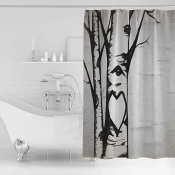 

Retro Tree Trunk Stick Figure Shower Curtain Waterproof Polyester With 12 Hooks