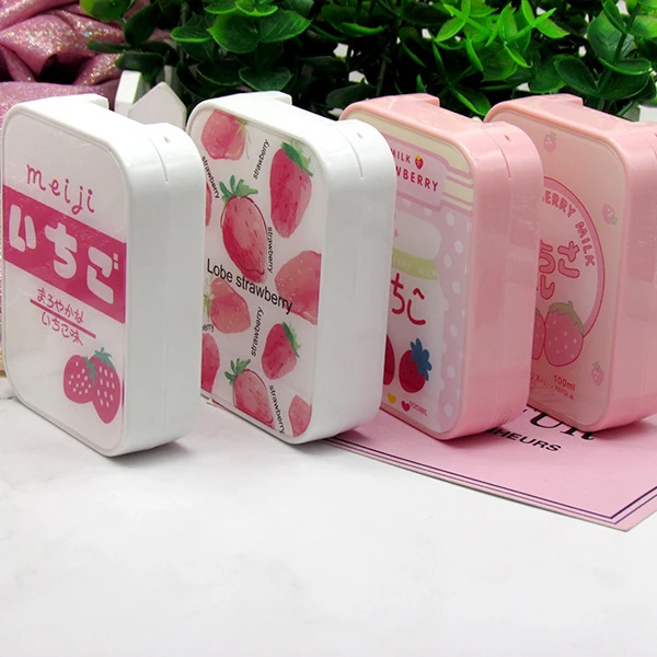 Contact lenses tools Strawberry Contact Lens Case Stick Mirror Set Contact Lens Partner Container Storage Holder