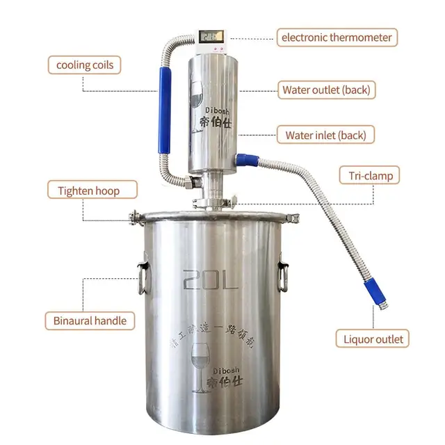 20L Alkohol Desztillátor, Otthoni Borkészítő Gép, Gin -Alkoholkészülék Desztillálása, Sörfőzés A Pálinka És Whisky Készítéséhez - Image 3