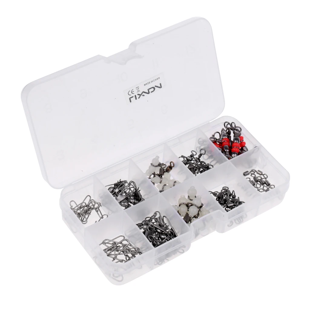 100pcs/Box Fishing Tackles Lure Connector Hook Safty Interlock Snap Barrel Swivel Carp Bream Tench Barbel Coarse Fishhooks | Спорт и