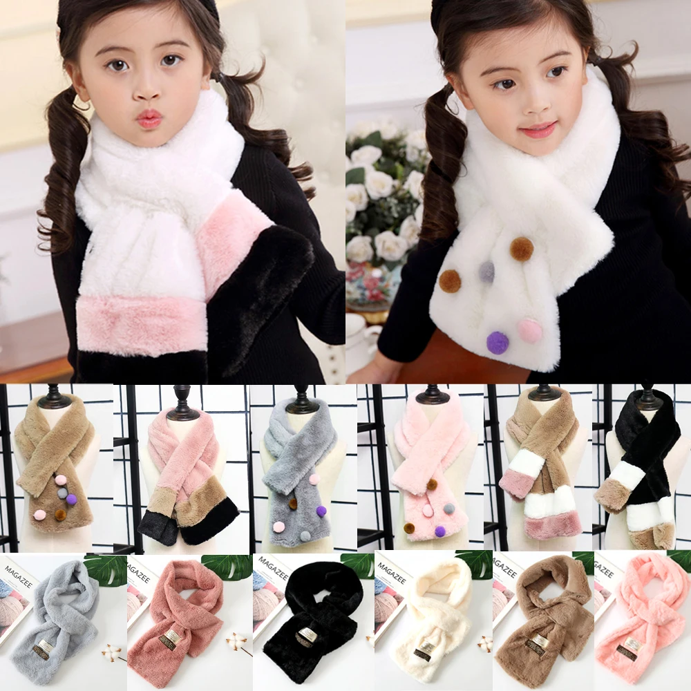 Мягкий Детский плюшевый шарф для маленьких мальчиков и девочек зимняя теплая шаль шейные шарфы черный, серый, розовый