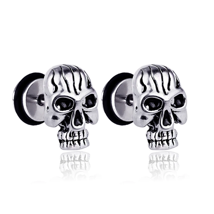 

Punk Rock Stainless Steel Skeleton Stud Earrings For Men Women Black/Steel/Gold Unisex Party Earrings Jewelry DropShipping