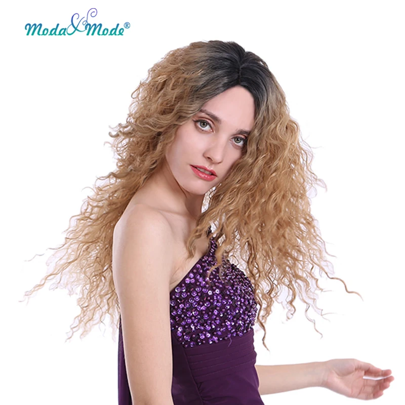 Moda& Mode 3" Длинный свободный кудрявый парик Омбре блонд синтетический парик для женщин средняя часть термостойкий синтетический парик на кружеве