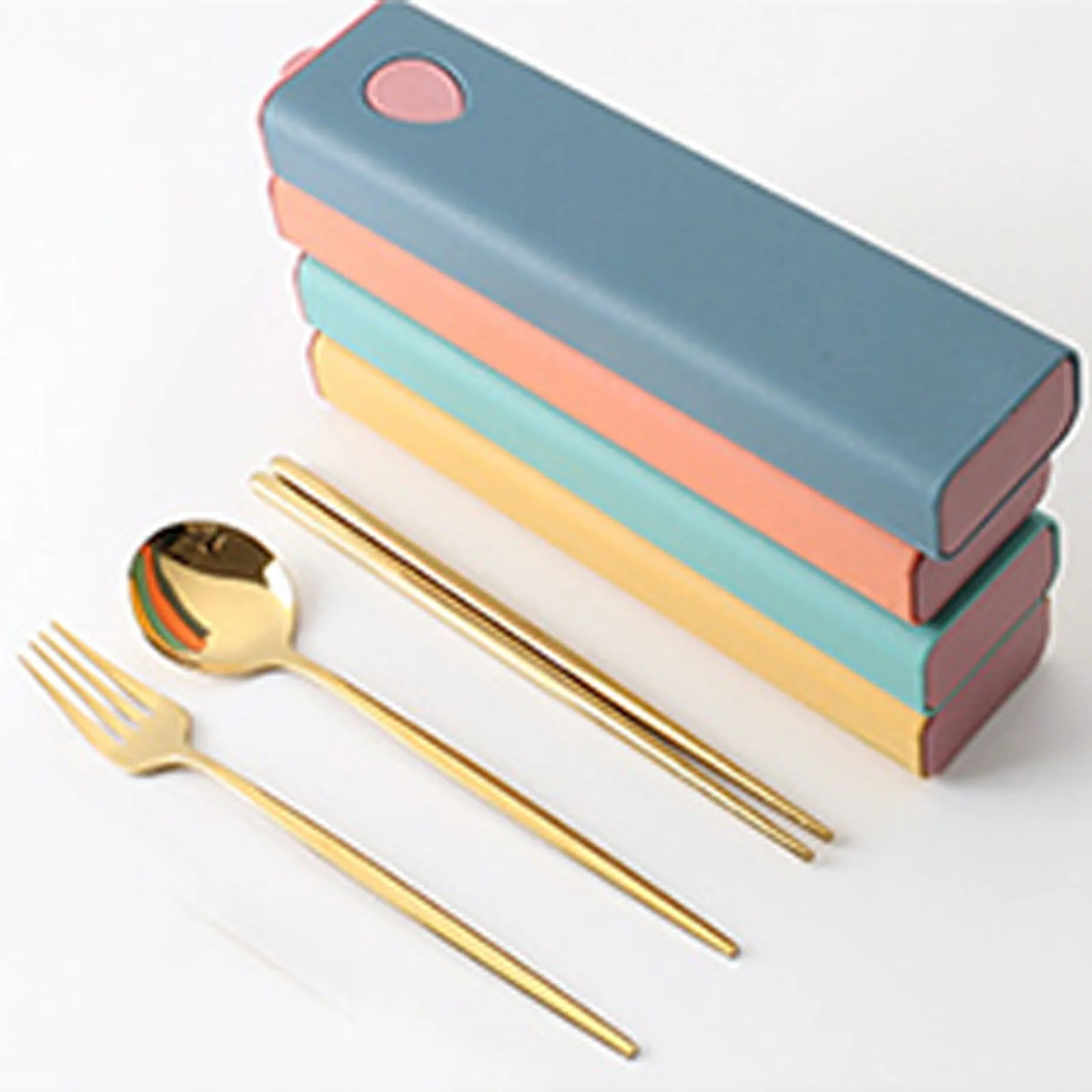 3PCs/4PCs Glossy Stainless Steel Tableware Spoon Fork Knife Straw Reusable Travel Cutlery Set Camp Utensils Set Portable Case