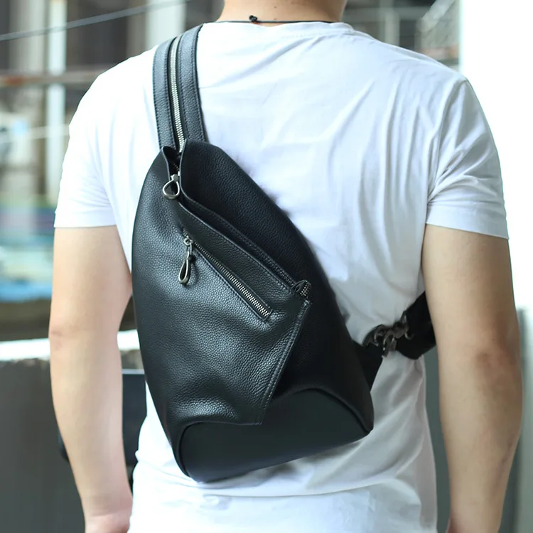 Бренд GO-LUCK, новинка, черный рюкзак из натуральной кожи, унисекс, Повседневный, для путешествий, мужской, женский, двойная сумка на плечо, стильный нагрудный слинг