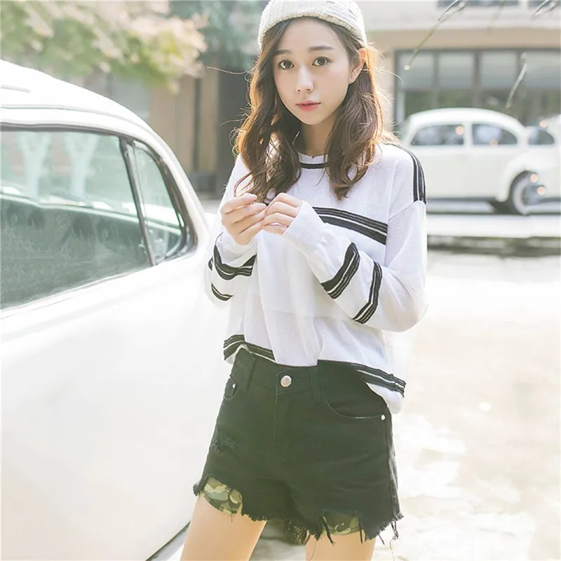 New Girl Shorts Sexy Summer S-XL Women Denim Black Ripped Broad Leg Jeans High Waist Camouflage Pocket Elastic Cow Shorts