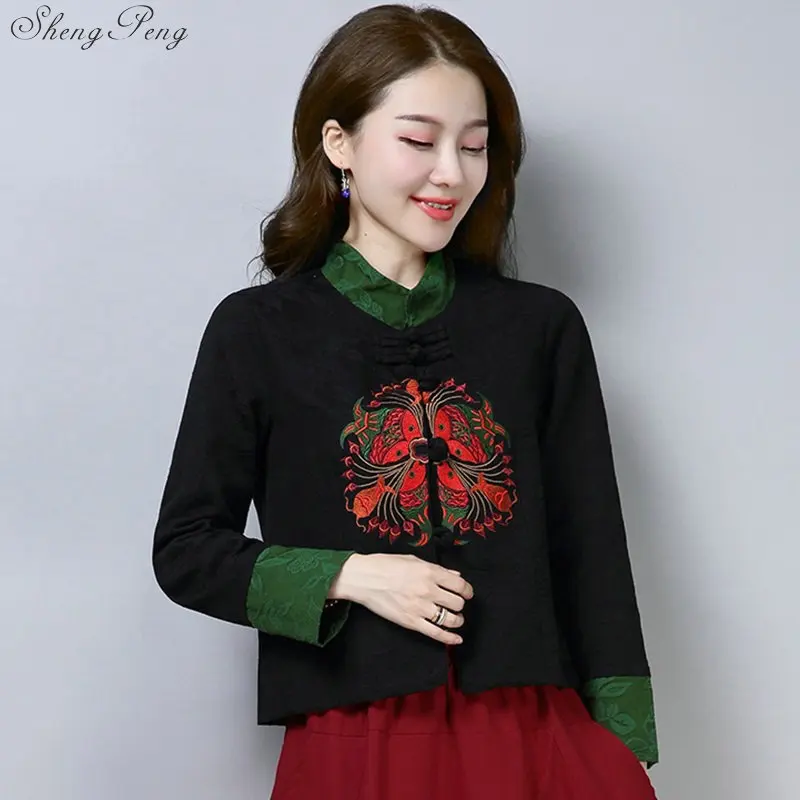 Traditional Chinese Clothing For Women China Shirt Chinese Style Tops Jacket Cotton Printing Vertical Cheongsam Tops V1734