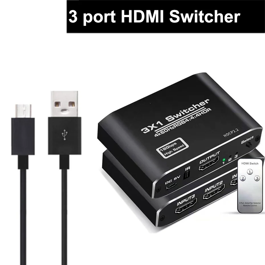 3X1 4K HDMI 2,0 переключатель разветвитель 4 в 1 выход 4 к X 2 к/60 Гц HDCP 2,2 пульт дистанционного управления для PS4 pro Blue ray DVD, Xbox - Цвет: 3X1
