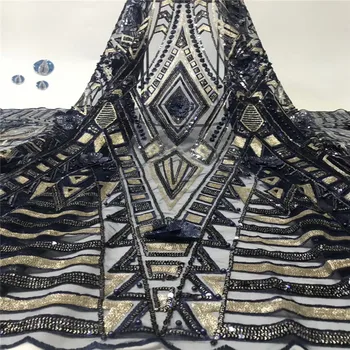 

2020 French tulle lace embroidery lace African lace fabric with sequins 5yards nigerian lace fabric for wedding dresses xb66-804