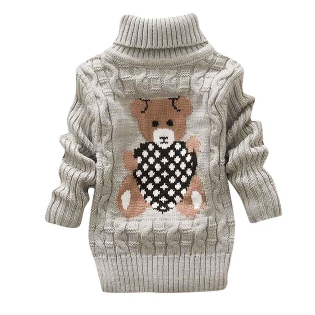Теплый детский свитер с принтом медведя для мальчиков и девочек, Пальто осенние детские свитера с длинными рукавами мягкий пуловер для малышей Топы для малыша - Цвет: GY