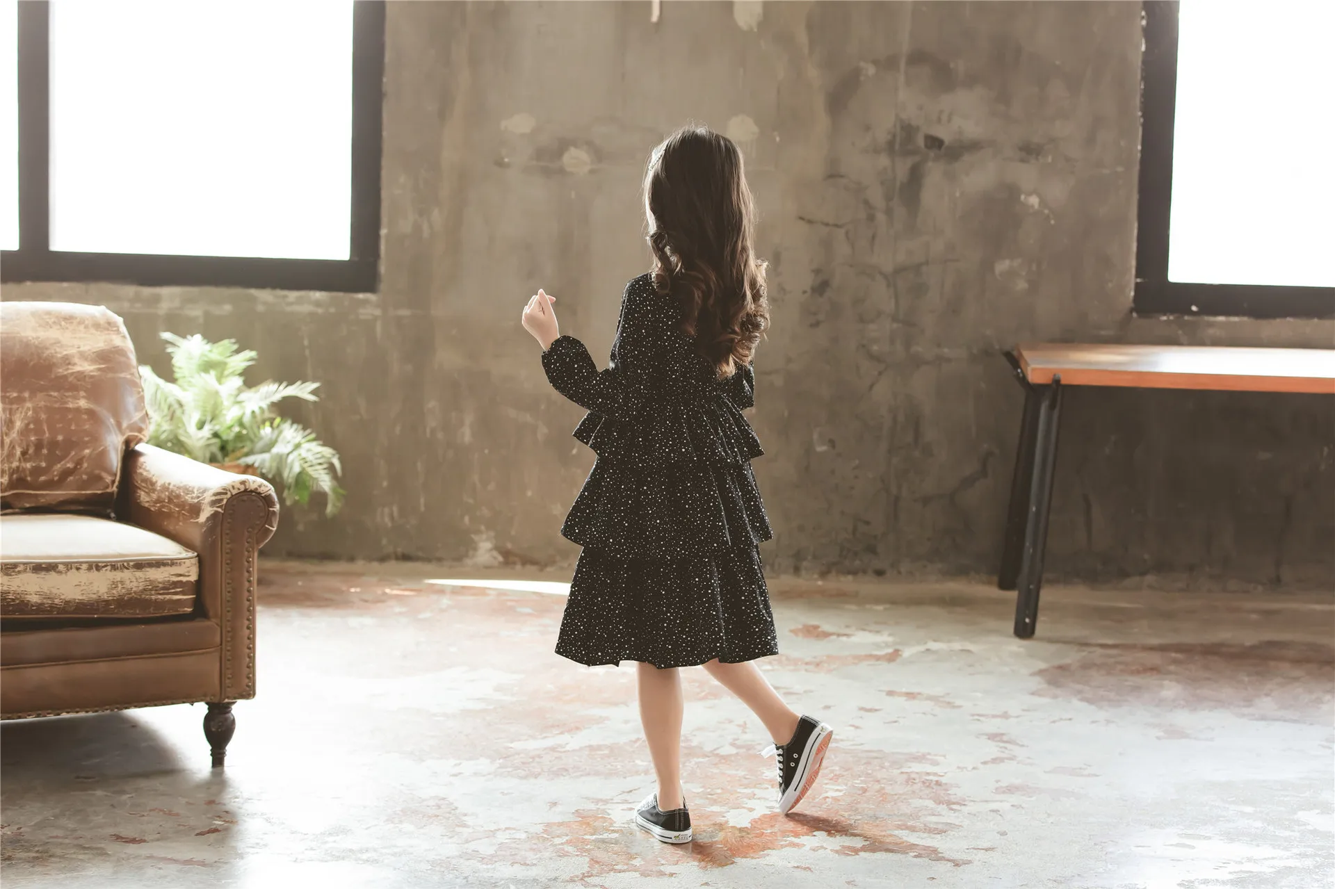 New Style Autumn and Winter Baby Girls Dress Polka Dot Cute Girls Princess Dress Fashion Kids Basic Dress for Girls,#8133