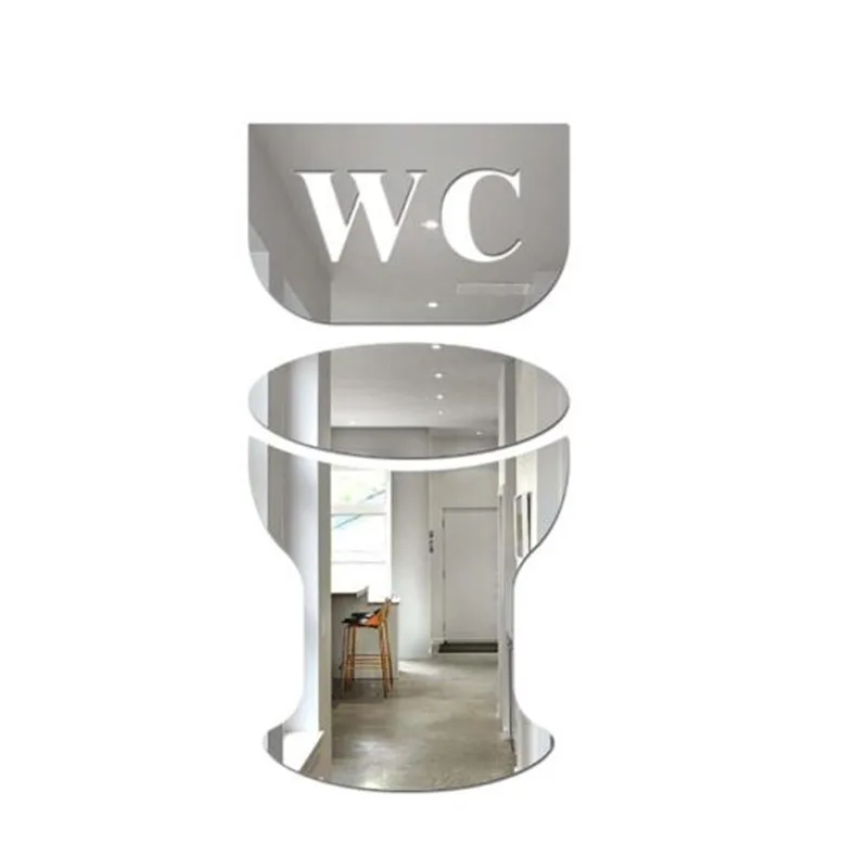 3 вида стилей акриловая наклейка на зеркало для туалетной двери для мужчин и женщин для ванной комнаты современный дизайн 3D зеркальная Настенная Наклейка s для украшения дома - Цвет: E Silver