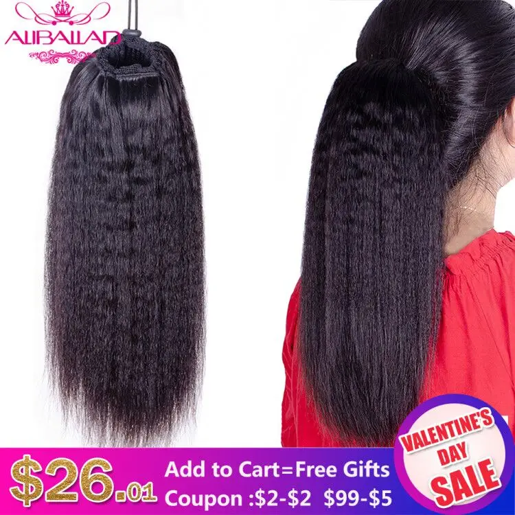 Cena Perwersyjne proste sznurkiem kucyk ludzki włos brazylijski dopinki na klips naturalny kolor nie Remy włosy 2 grzebienie Aliballad