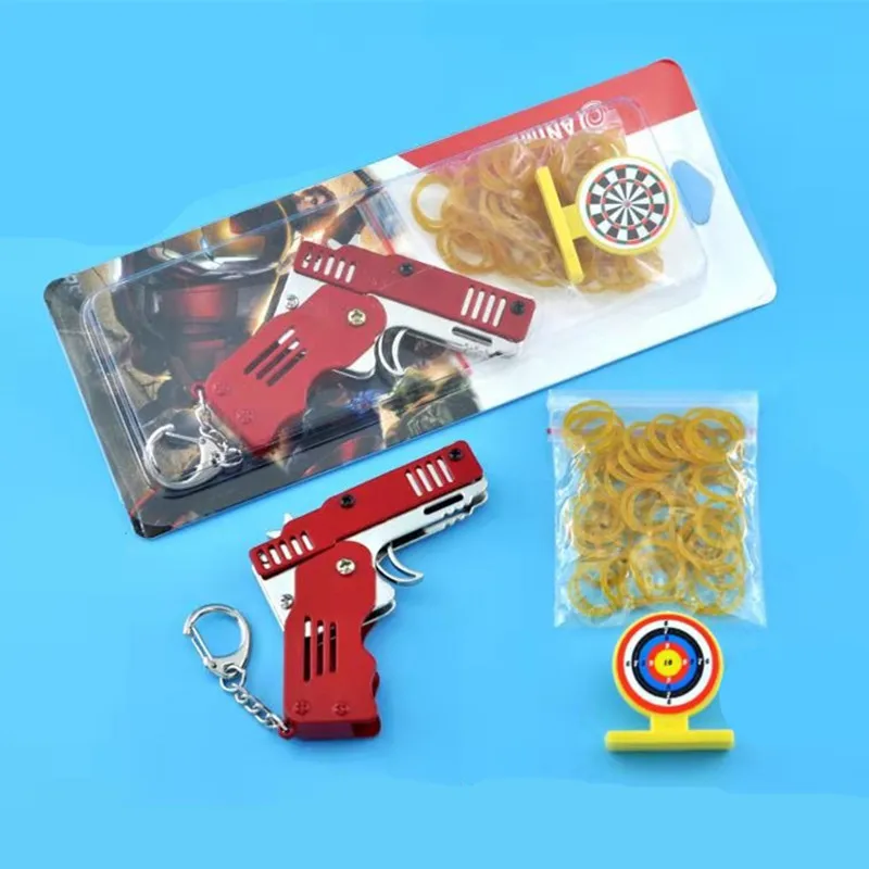 Красочный металлический мини может быть сложен как брелок пистолет с резиновой лентой детская Подарочная игрушка шесть всплесков резиновой игрушки пистолет - Цвет: B