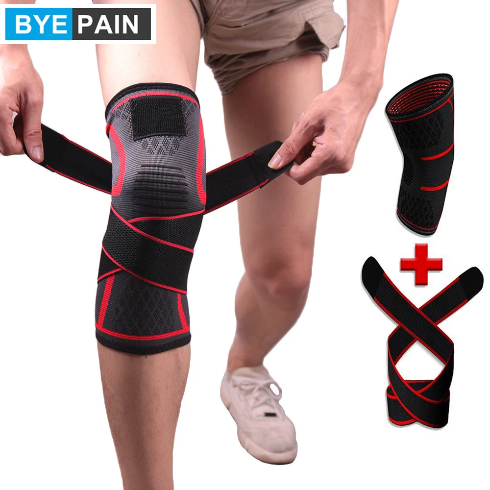 1Pcs Compression Knee Brace Support Non-slip Knee Sleeves Protector with Pressure Strap for Joint Pain Relief Injury Recovery 2