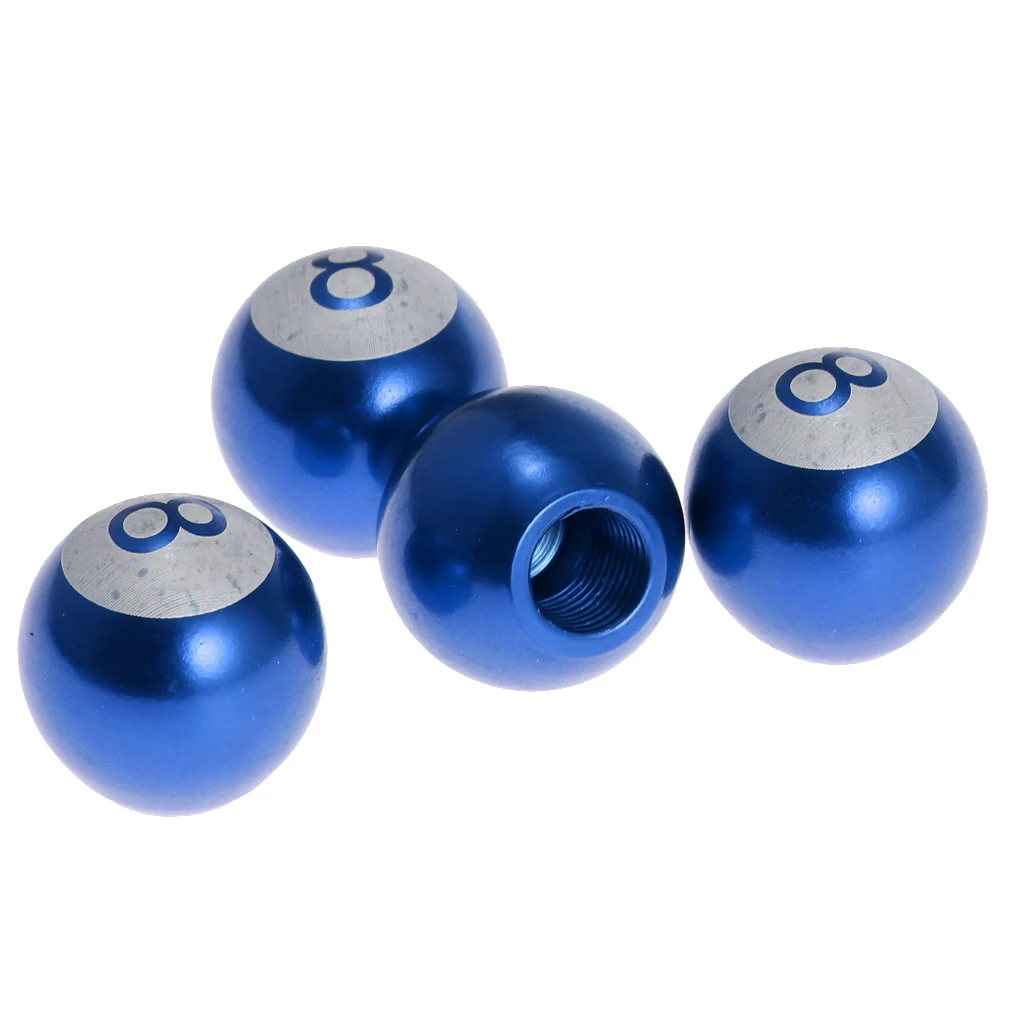 4PCS Blue Wheel Tyre Tire Valve Stems Air Dust Cover Caps for Car Truck Bike 8 Ball Type