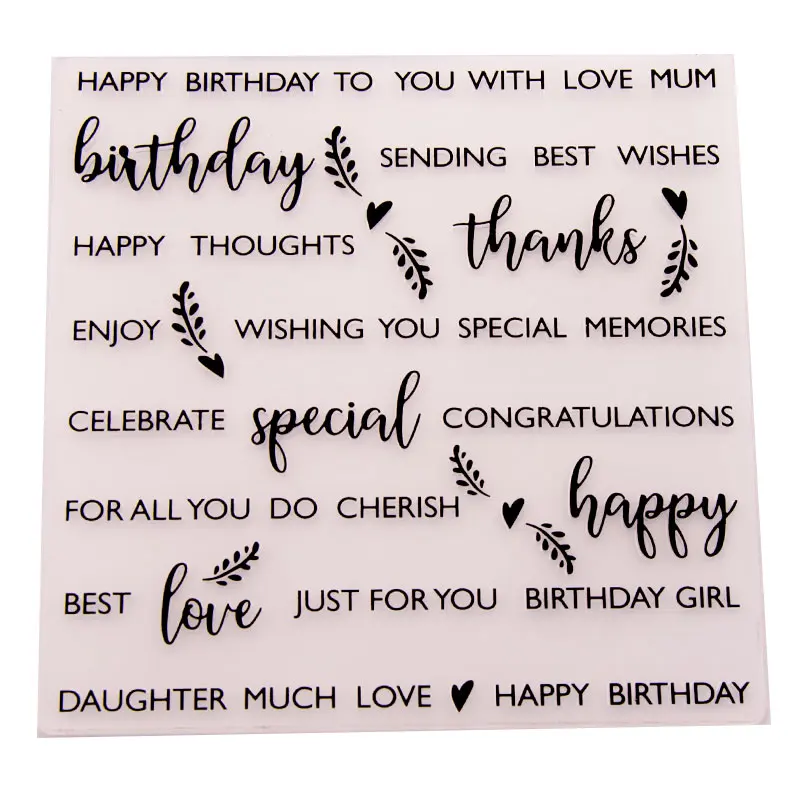 

Plastic Embossing Folders Birthday Blessing Phrase Transparent Template for Scrapbooking DIY Handmade Decor Tools Paper Cards