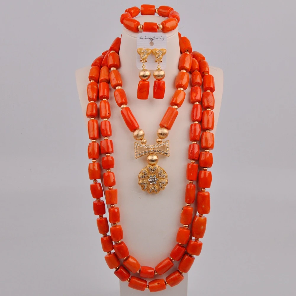 Ensemble de bijoux de mariée, collier africain de perles de corail Orange  pour mariage nigérian, 3CB 01, nouvelle collection | AliExpress