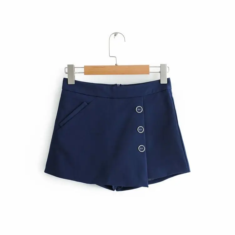 C66-2173 Summer New Style Europe And America High-waisted Culottes Anti-Exposure Fastener Decoration Slim Fit Shorts Women's a G