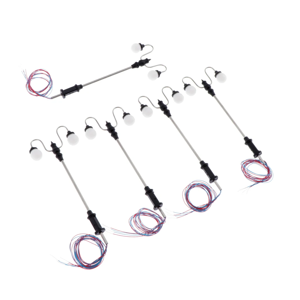 Pack of 5 Model Railway Train Lamps Led Lampposts, Miniatures Garden Street Lgihts, HO Scale, 7cm, 3V