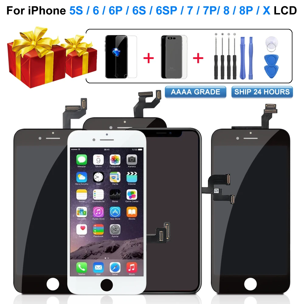 AAAA + ЖК-дисплей для iPhone 6 7 8 6S Plus Замена сенсорного экрана 5S X без битых пикселей