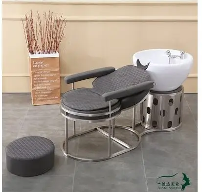 Simple luxury salon shampoo bed stainless steel comfortable bed flushing barber shop half lying shampoo