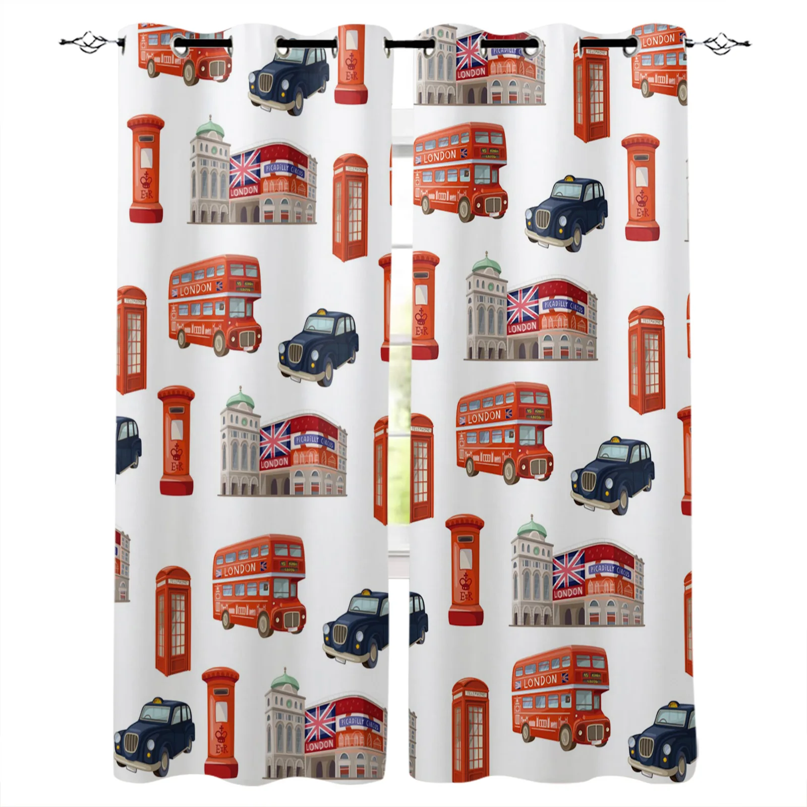Bus Phone Booth Building British Flag Mailbox Bedroom Window Curtain for Living Room Decoration Curtains Home Textile Drapes | Дом и сад