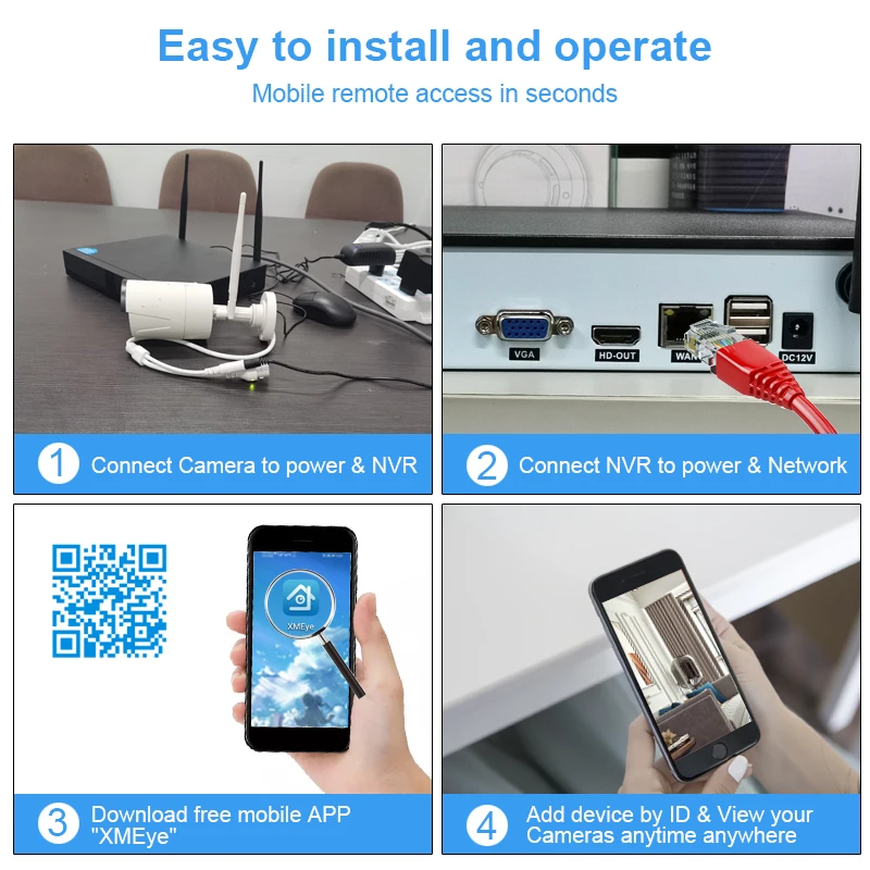 Smar Outdoor Security Camera Wifi Wireless System CCTV 2MP IR Night Vision IP Camera H.265+ 1080P NVR Video Surveillance Kit