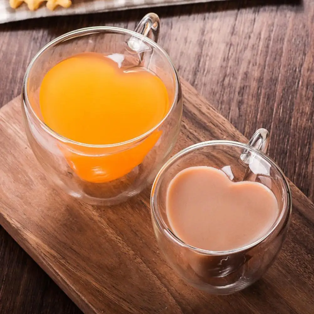 180/240ml Double Wall Love Heart Handle Coffee Tea Heat Cold Resistant harmless High Borosilicate Glass Insulation Cup Drinkware | Дом и сад