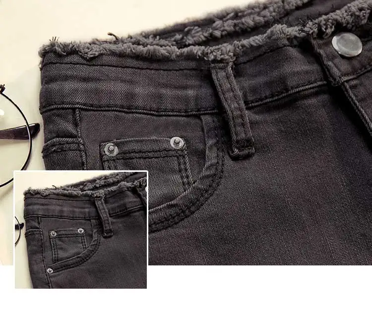 Весна стрейч джинсы Корея дикие тонкие черные брюки-карандаш ноги пушистые Джинсы женские осенние однотонные женские джинсы девять очков