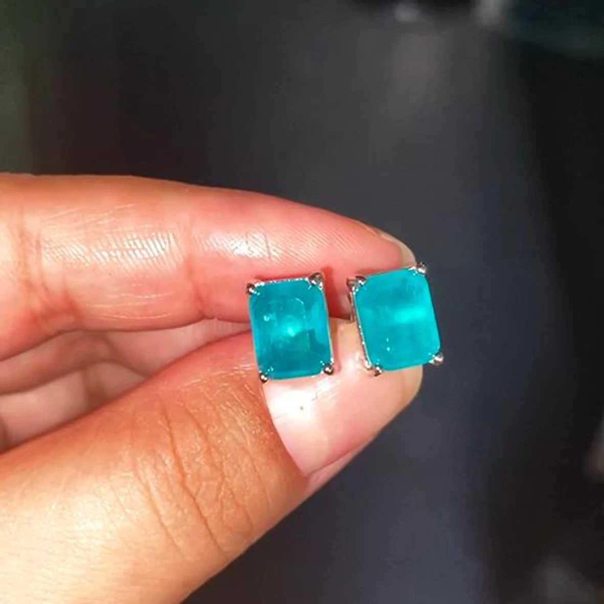 7X9Mm Paraiba Tormalina Orecchini In Argento Sterling 925 Fidanzamento Gioielli Da Sposa Regali Da Donna