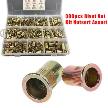 

300pcs/Set Zinc Steel Rivet Nut Kit Nutsert Assort 150pcs Metric+150pcs SAE With Box Dadi Per Rivetti