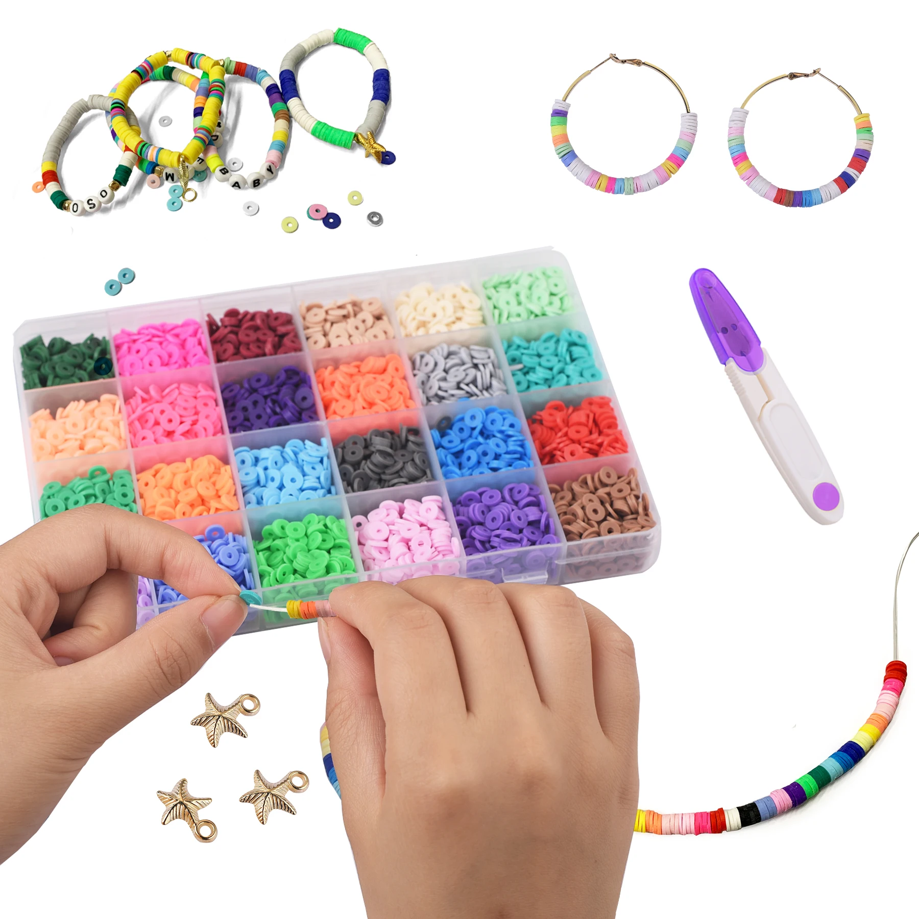 Clay Beads for Jewelry Making 6mm Rainbow Disc Flat Bead Kit Cute