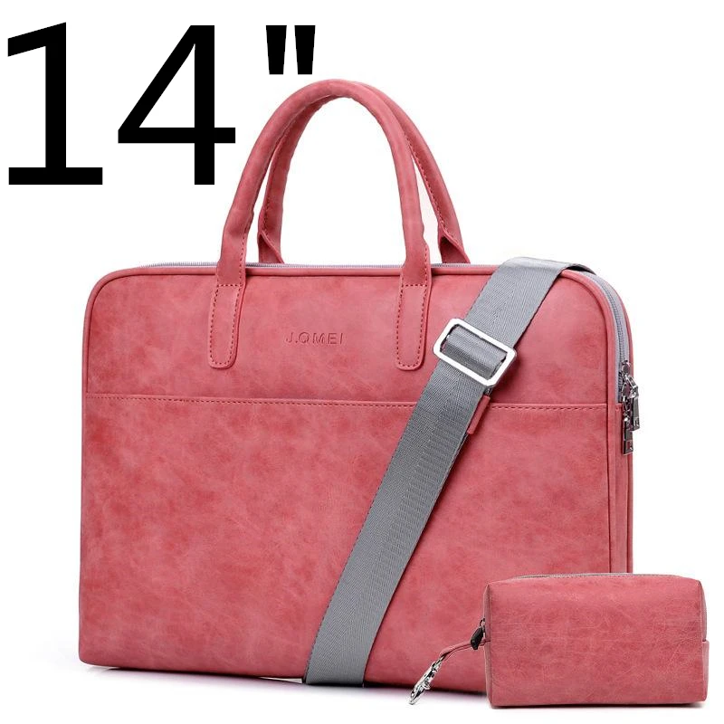 Водонепроницаемый чехол из искусственной кожи для ноутбука 13, 14, 15 дюймов, деловая сумка, портфель для ноутбука, планшета с одним дополнительным адаптером - Цвет: Dark Pink-14inch