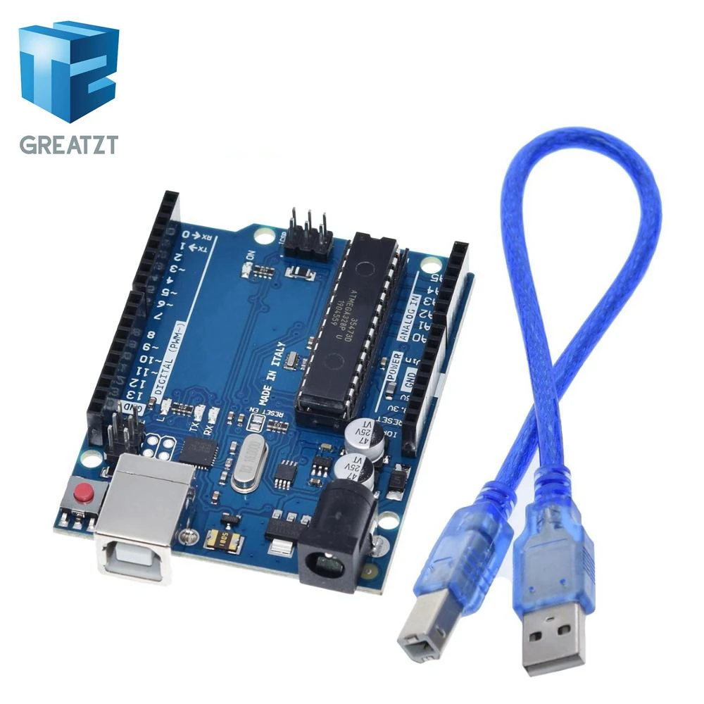 GREATZT 1 Комплект UNO R3 официальная коробка ATMEGA16U2+ MEGA328P чип для Arduino UNO R3 макетная плата+ USB кабель - Цвет: UNO R3 with cable