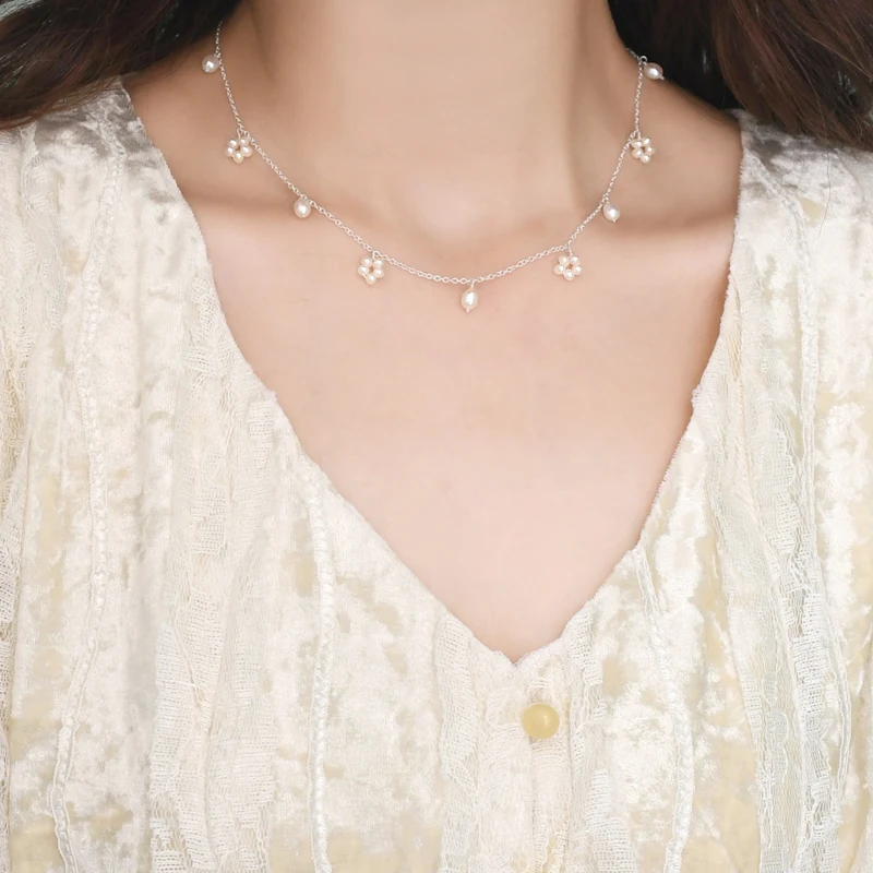 

ASHIQI Natural Freshwater Pearl Necklace for Women Real 925 Sterling Silver Handmade Jewelry Wedding