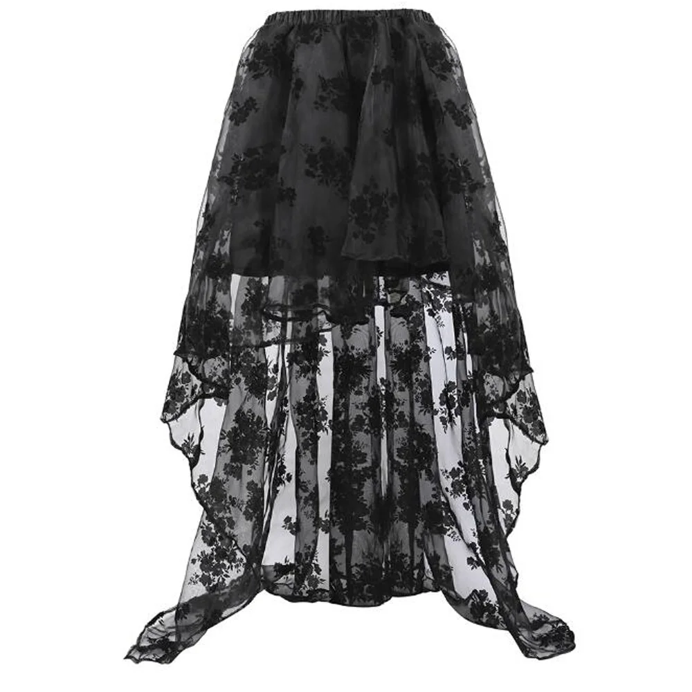 

Black High Low Steampunk Skirt Women Retro Party Gothic Victorian Punk Skirt for Wedding Party Long Tail Asymmetrical Skirt