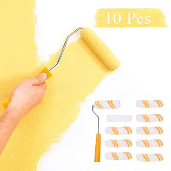 

DishyKooker 4Inches Mini Paint Roller Brushes Set(1 * Bracket+10 * Brushes) for Home Wall Decorative Tool