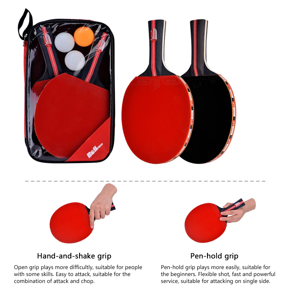 Boliprince Ping Pong Paddles Professional 2-Player Table Tennis Racket Set with Carrying Bag and 3 Balls for Shake-Hand Grip Players