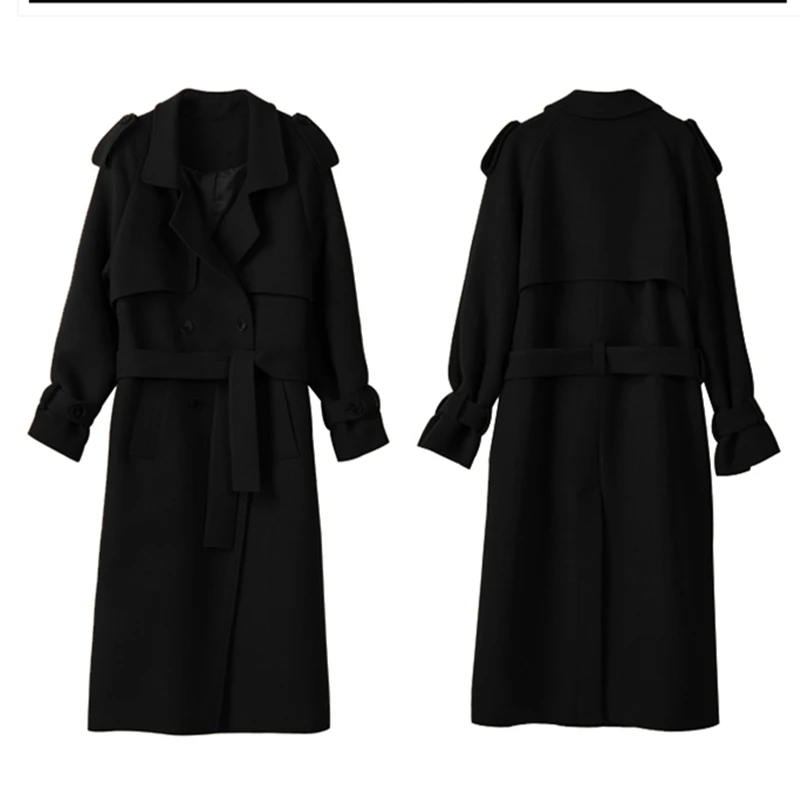 Весенне-осенний Тренч Женская одежда плюс размер женское черное длинное пальто уличная элегантная Корейская тренчкот плащи 357