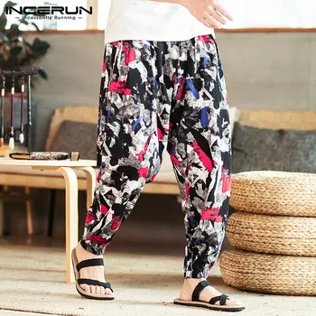 

INCERUN Printed Men Harem Pants Vintage Streetwear Drawstring Cotton 2020 Casual Trousers Men Baggy Joggers Ethnic Pants S-5XL 7