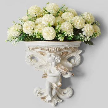 

Crafts Cupid Flower Pot Garden Art Home Decoration Living Room Plaster Corbel Angel Shape Wall Hanging Rococo Stereoscopic Shelf