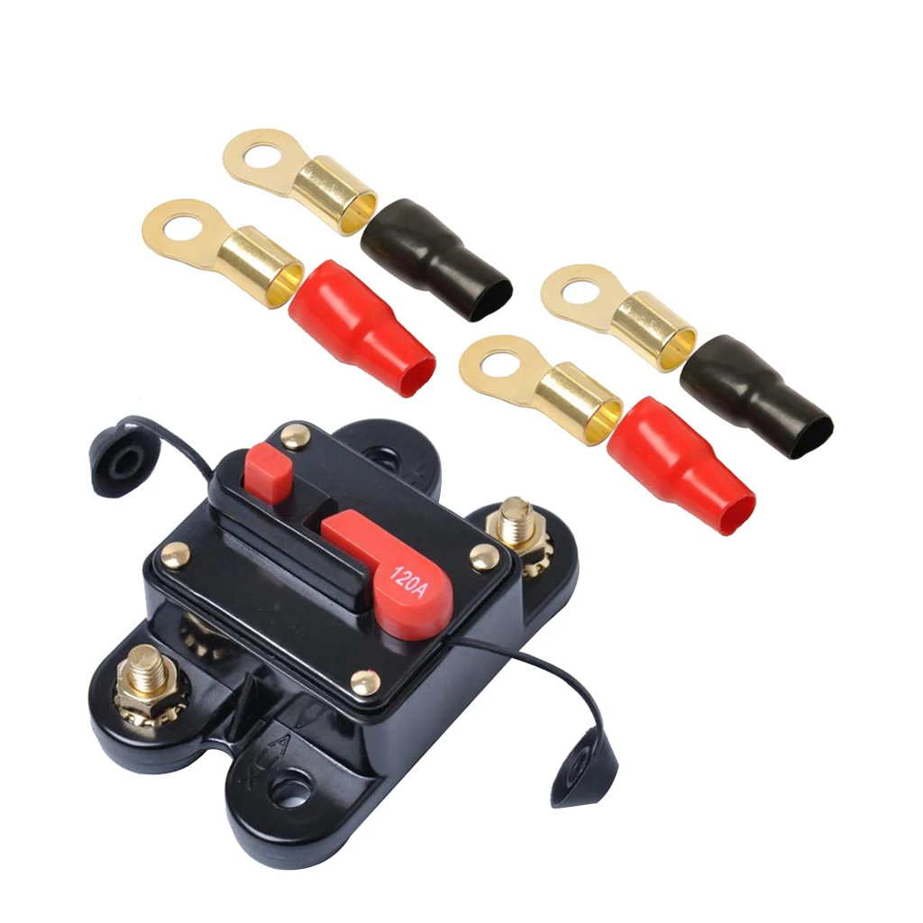 Car Marine Audio 120AMP Reset Circuit Breaker Fuse Holder w/ 0 Gauge Ring Terminals 5/16