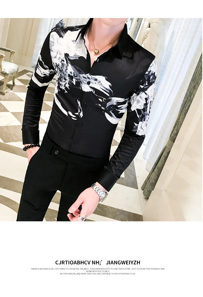 Chemise Homme модная мужская рубашка с длинными рукавами Осенняя Новая мужская рубашка с цифровым принтом вечерние мужские рубашки для ночного клуба