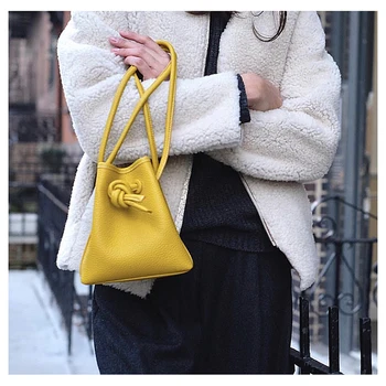 

Japanese Elegant Style Hot Bucket Handbag Women Lychee Pattern Small Shoulder Bags Pu Leather Simple Crossbody Bag