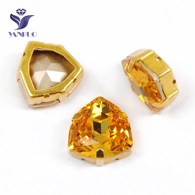 With Gold Claw YANRUO 4706 All Sizes Light Topaz Trilliant Glitter Strass Crystal Craft Gems Point Back Sewing Rhinestones For Dress - Color: With Gold Claw