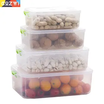 

Microwavable Food Container Kitchen Household Sealling Cap Food Grains Fruits Beans Storage Box 4-piece Suits