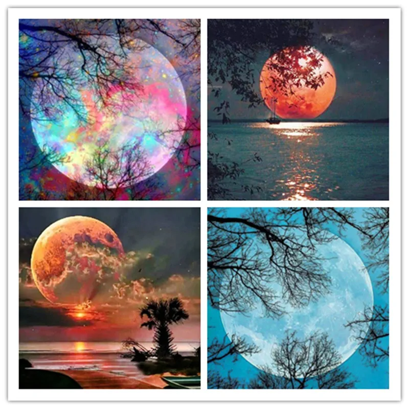 

Full drilling diy Diamond Painting Round drill Moon Rhinestones Diamond Embroidery Scenic Cross Stitch Gift Home Decorations