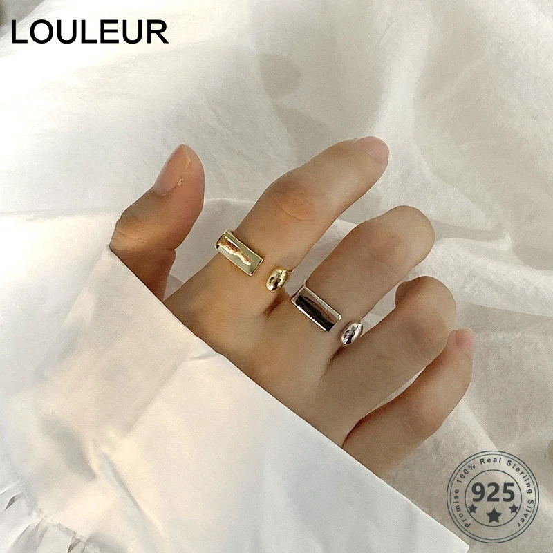 Женские Геометрические кольца LouLeur открытые из стерлингового серебра 925 пробы с